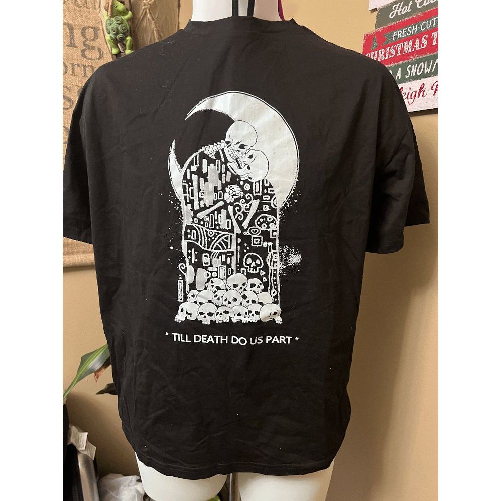 Romwe Medium Til Death Do Us Part Lovers Skeletons Tee Shirt